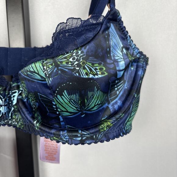 NEW Savage x Fenty Baroque Butterfly Lace Half-Cup Bra 32C Satin Blue Whimsy - Picture 3 of 10